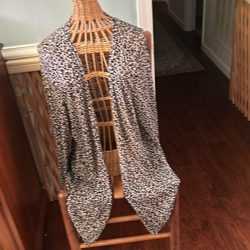 Sheer Open Weave Black And White Open Front Cardi… - image 1